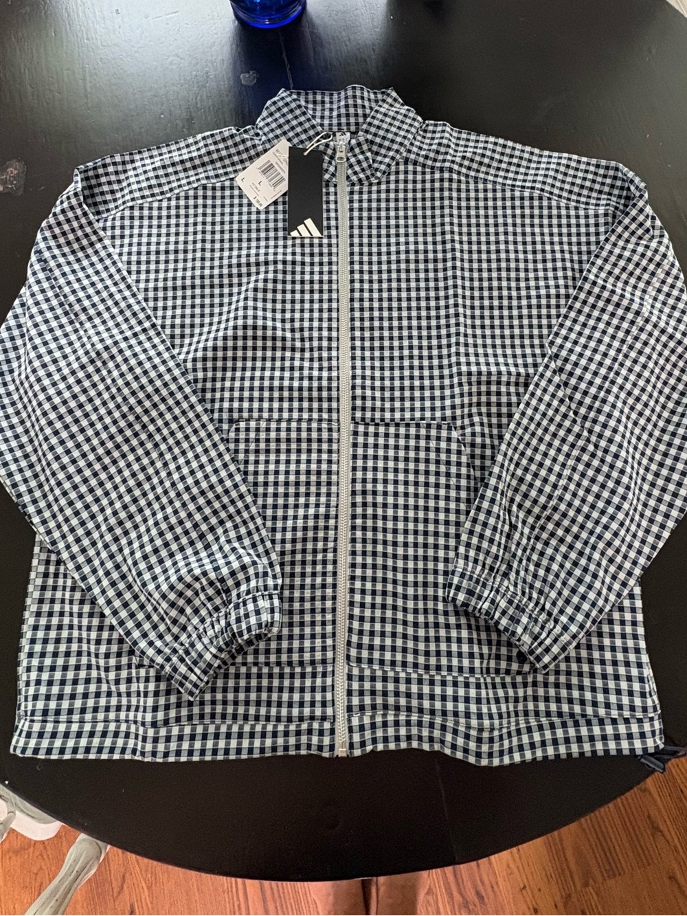 Adidas Navy & White Gingham Windbreaker Jacket